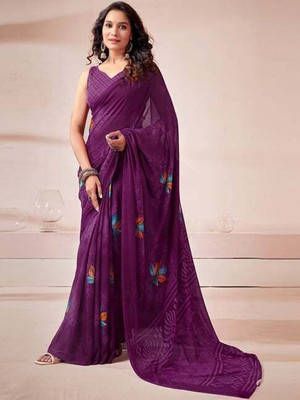 Falessa Printed, Self Design Bandhani Georgette Saree(Purple)