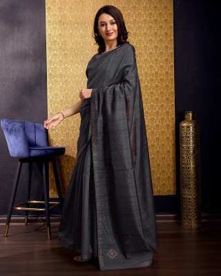 Tasrika Embellished, Solid/Plain, Self Design Bollywood Tussar Silk, Silk Blend Saree(Black)