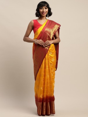 SERONA FABRICS Printed Banarasi Cotton Silk Saree(Yellow)