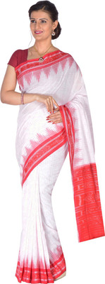 handloom paridhaan Self Design Sambalpuri Pure Cotton Saree(White)