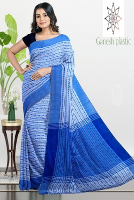 Ganesh plastic and industry Printed Handloom Cotton Jute Saree(Blue)