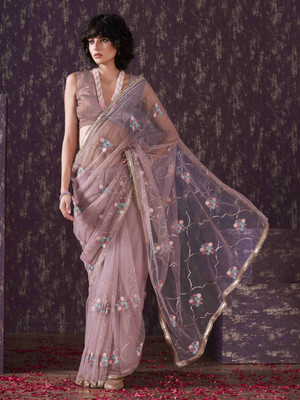 Tikhi Imli Embellished Bollywood Net Saree(Pink)