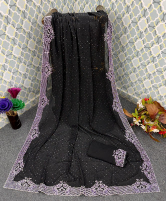 KB DESIGNER Embellished, Embroidered, Solid/Plain Bollywood Georgette Saree(Black)