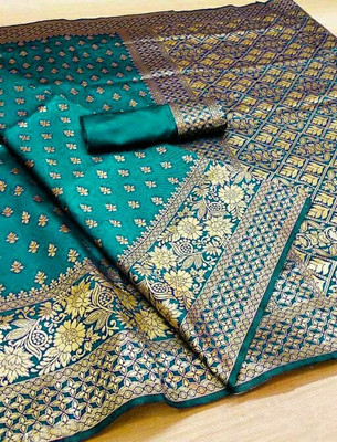 R K INFINITIVE Woven Kanjivaram Jacquard Saree(Blue)