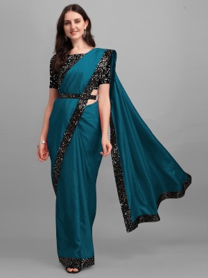 VIVIATRENDZ Embellished Bollywood Lycra Blend Saree(Blue)