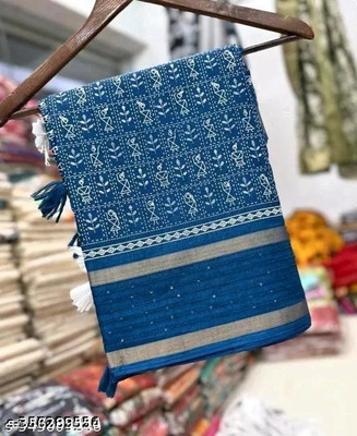 Sanwariya Silks Printed Bollywood Art Silk, Silk Blend Saree(Light Blue, Green)