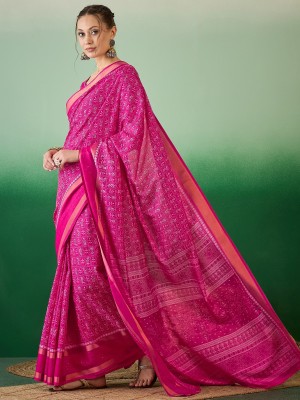 Divastri Printed Handloom Silk Blend Saree(Pink)