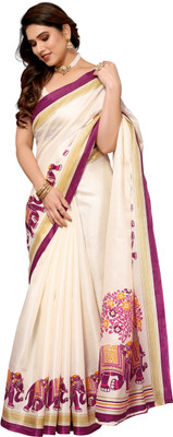 Kjs Printed Ikkat Cotton Blend Saree(Multicolor)