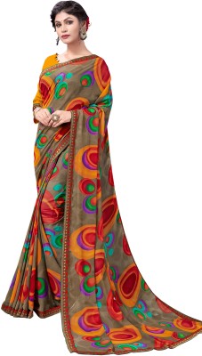 VEROKNIT Printed, Floral Print Daily Wear Georgette Saree(Brown)