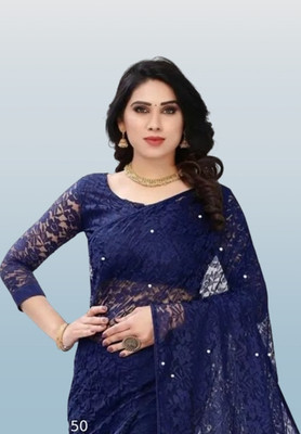 Fashion Field Solid/Plain Bollywood Net Saree(Blue)