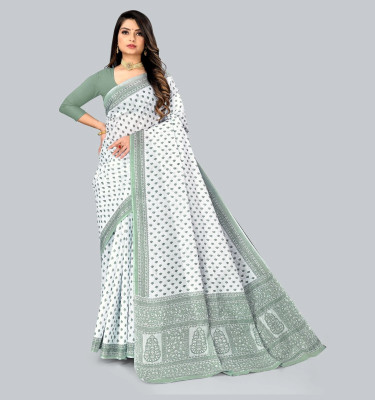 RATAN Printed Daily Wear Pure Cotton Saree(Green)