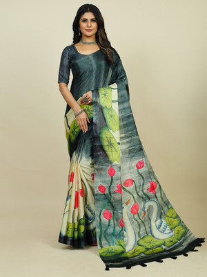 Divastri Printed Daily Wear Tussar Silk Saree(Black)