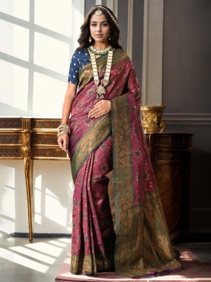 ANOUK Woven Banarasi Art Silk Saree(Pink, Green)