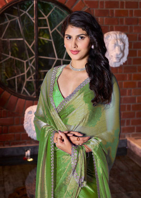 SANSKAR TEXTILE Embellished Bollywood Tissue, Pure Silk Saree(Green)