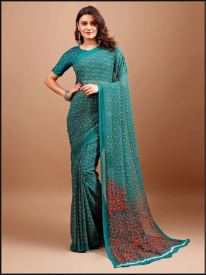 Leelavati Printed Bollywood Chiffon Saree(Green)