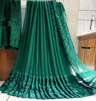 Bombey Velvat Fab Self Design Arani Pattu Georgette, Chiffon Saree(Dark Green)