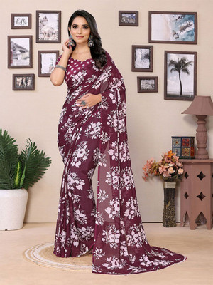 Moda Rapido Printed Daily Wear Georgette Saree(Maroon)