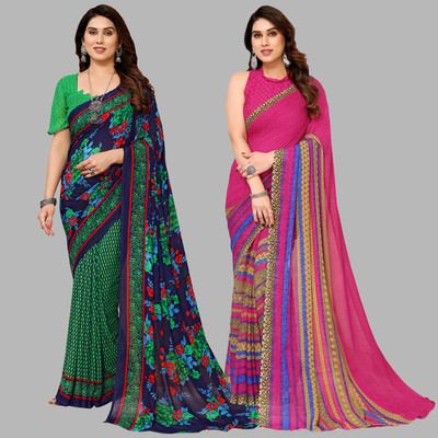 Anand Sarees Printed Daily Wear Georgette Saree(Pack of 2, Multicolor)