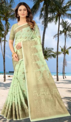 het designer studio Self Design, Paisley, Digital Print, Blocked Printed, Woven, Graphic Print, Checkered Banarasi Art Silk, Silk Blend Saree(Green)