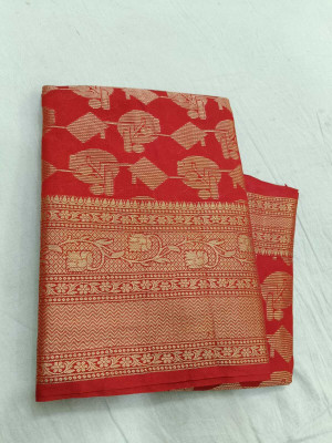 MALIBI LYLNYSA Self Design Banarasi Crepe Saree(Red)