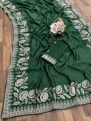 DEV SHREE SILK Embroidered, Embellished Bollywood Chiffon Saree(Green)