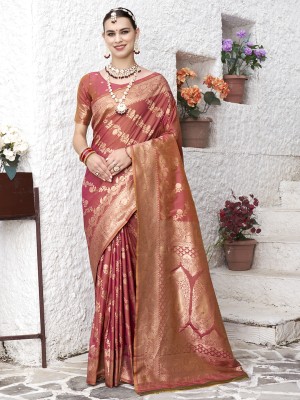 ANOUK Woven Banarasi Art Silk Saree(Pink)