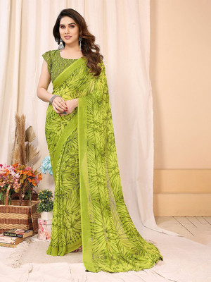 Moda Rapido Printed, Self Design Daily Wear Georgette Saree(Green)