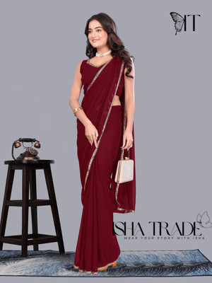 ISHA TRADE Solid/Plain Daily Wear Georgette Saree(Maroon)