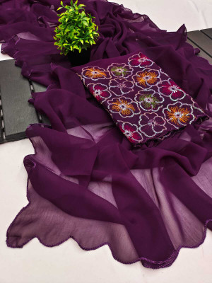 ShopGlobal Floral Print Bollywood Georgette Saree(Multicolor)