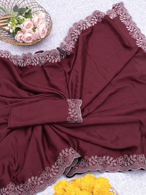 MAA CREATION Solid/Plain Bollywood Silk Blend Saree(Maroon)