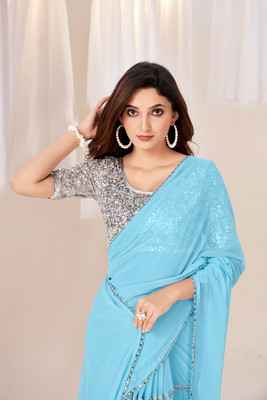 Praveena Designer Self Design Bollywood Georgette Saree(Blue)