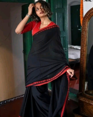 SMRITI HANDLOOM Striped Handloom Cotton Silk Saree(Black)
