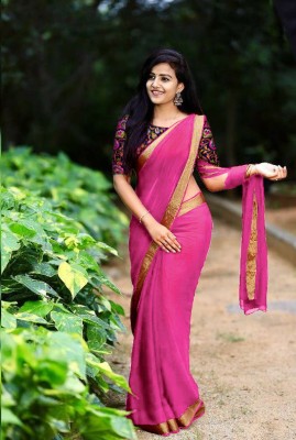 Sareez House Solid/Plain Daily Wear Chiffon Saree(Pink)