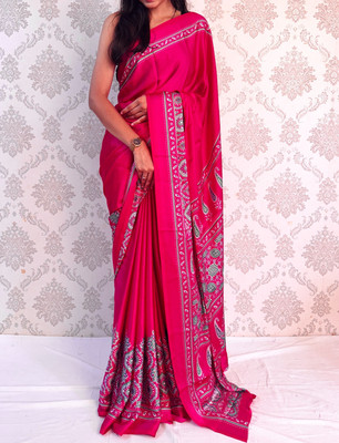 SILKSHOW Printed Bollywood Satin Saree(Pink)
