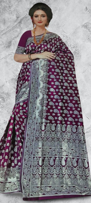Lokenath enterprise Solid/Plain Banarasi Cotton Silk Saree(Purple)