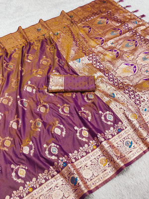 LeeliPeeri Designer Woven Banarasi Cotton Silk Saree(Purple)