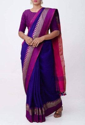 Joyguru Textile Solid/Plain Handloom Pure Cotton Saree(Pack of 2, Blue)