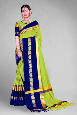 SAAGPAN Printed Kanjivaram Art Silk Saree(Dark Blue, Green)