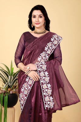 lunexa Embroidered Bollywood Pure Silk Saree(Purple)