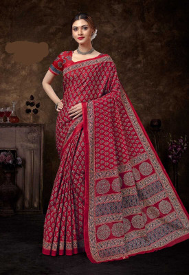 RAGISHA ENTERPRISE Printed Handloom Pure Cotton Saree(Red)