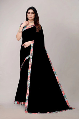 NESHVI ENTERPRISE Solid/Plain Daily Wear Georgette Saree(Black)