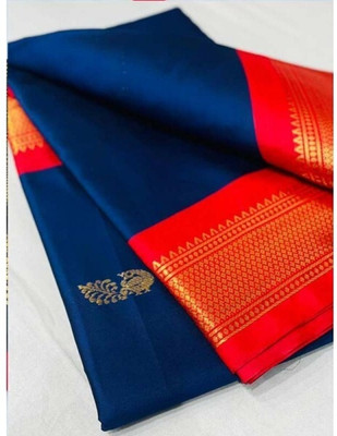 Hiba fabs Woven Banarasi Chanderi Saree(Blue, Red)