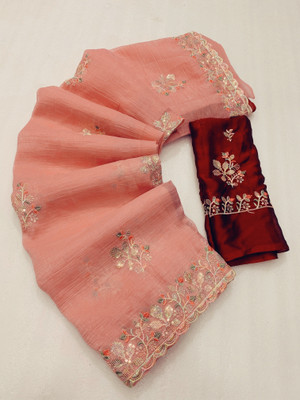 FLAMEKYZER Embroidered, Self Design Bollywood Chiffon Saree(Pink)