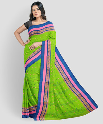 Maa saroda saree Ghar Self Design Tant Pure Cotton Saree(Dark Green)