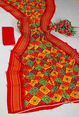 Vichitra Printed Bandhani Georgette Saree(Red)