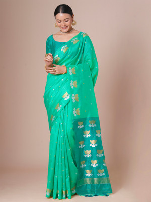 Divastri Woven Jamdani Tussar Silk Saree(Light Blue)