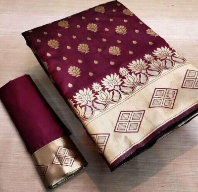 Sati Savitri Saree Woven Banarasi Silk Blend Saree(Maroon)