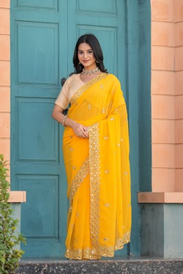 RHG Fashion Embroidered Daily Wear Georgette Saree(Yellow)