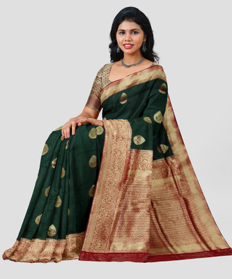 Mahisarees Self Design Bollywood Silk Blend Saree(Dark Green)