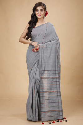 Tant Story Woven Handloom Cotton Blend Saree(Grey)